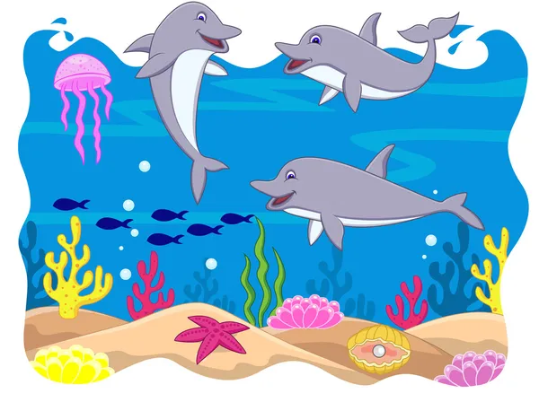 Divertido delfín de dibujos animados — Vector de stock