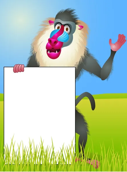 Baboon de dibujos animados con el signo en blanco — Vector de stock