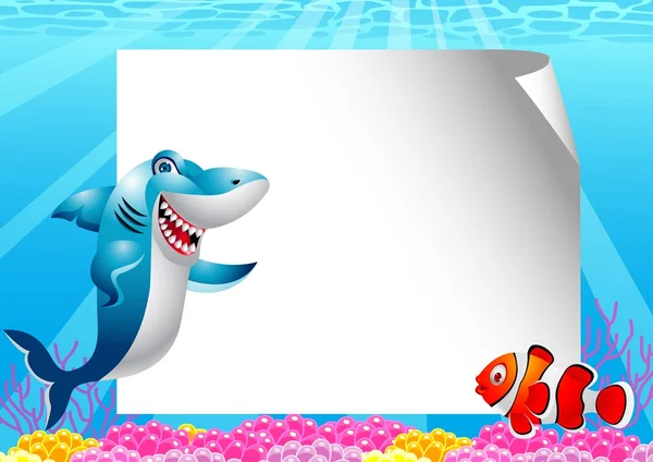 鲨鱼和小丑鱼以空白符号 — 图库矢量图片