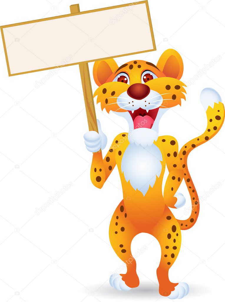 Cheetah cartoon with blank sign Stock Vector Image by ©idesign2000 #10351130