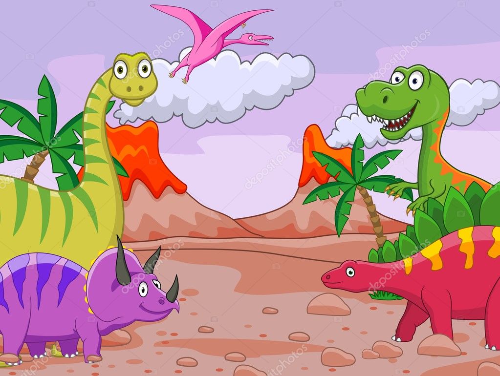 Dinosaurios caricaturas imágenes de stock de arte vectorial | Depositphotos