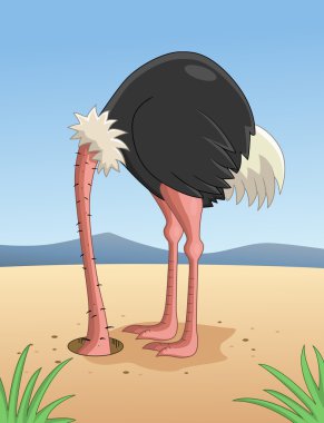 Ostrich hiding head in sand clipart