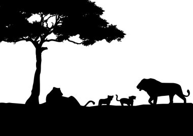 Lion family silhouette clipart