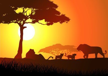 Silhouette of lion family clipart