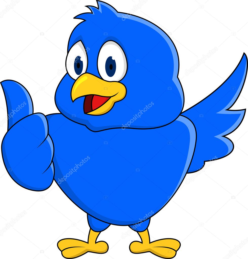 Funny blue bird showing thumb up