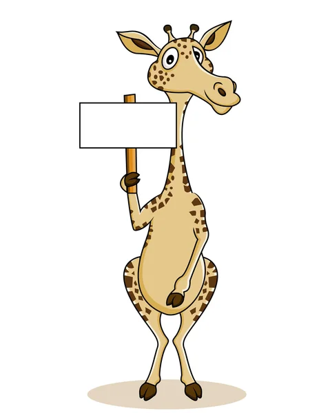 Cartone animato giraffa con segno bianco — Vettoriale Stock