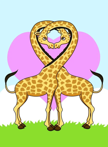 Duas girafas engraçadas apaixonadas — Vetor de Stock