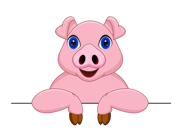 Cartone animato maiale con segno vuoto — Vettoriale Stock