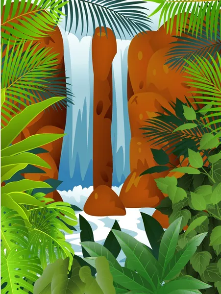 Bosque tropical con caída de agua — Archivo Imágenes Vectoriales