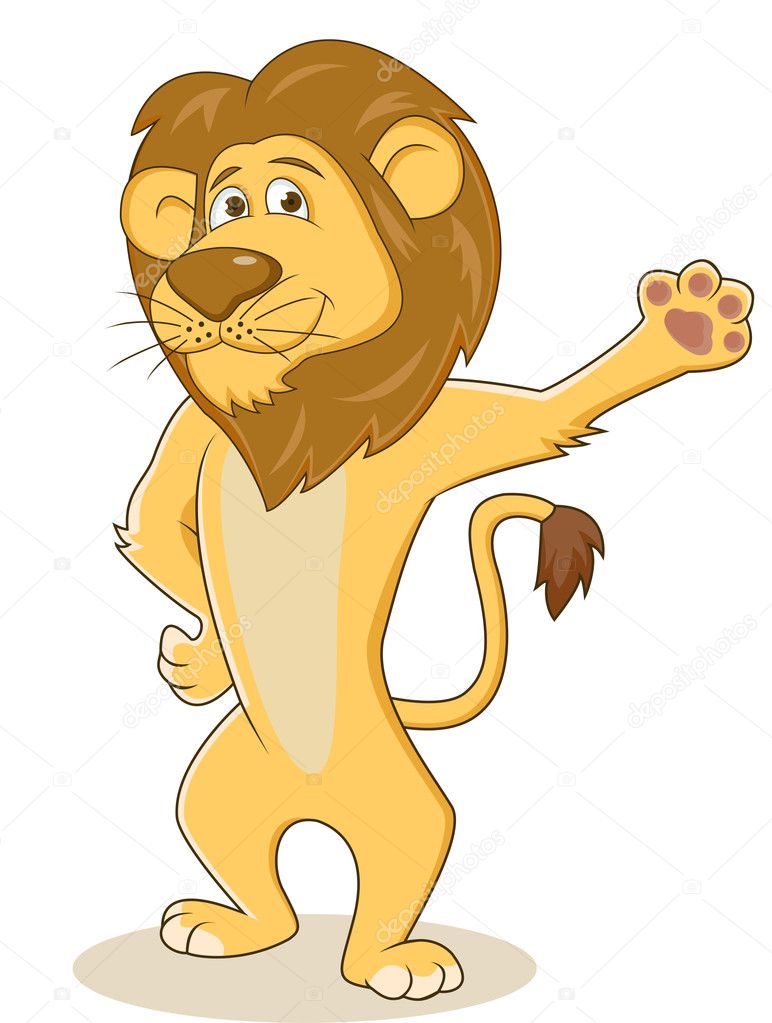 Friendly lion waving hand