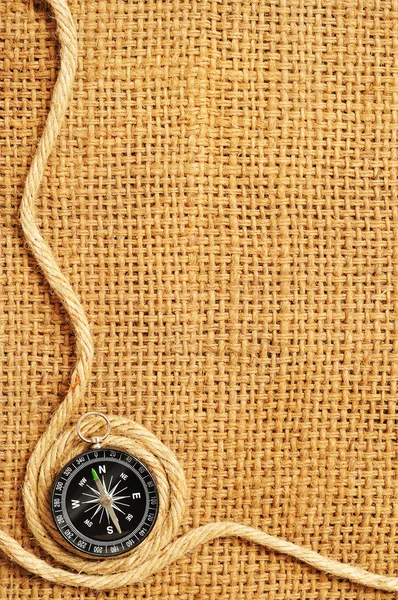 Cadre de boussole et cordes Rouleau sur sac — Photo