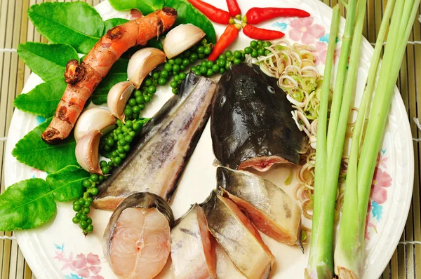 Ingredienser för thailändsk mat kryddstark katt fisk — Stockfoto