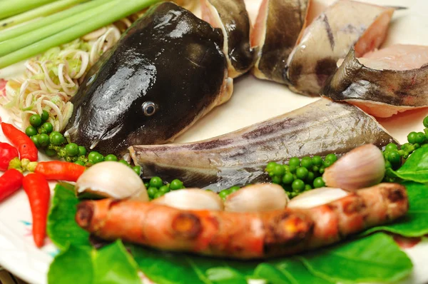 Ingredienser för thailändsk mat kryddstark katt fisk — Stockfoto