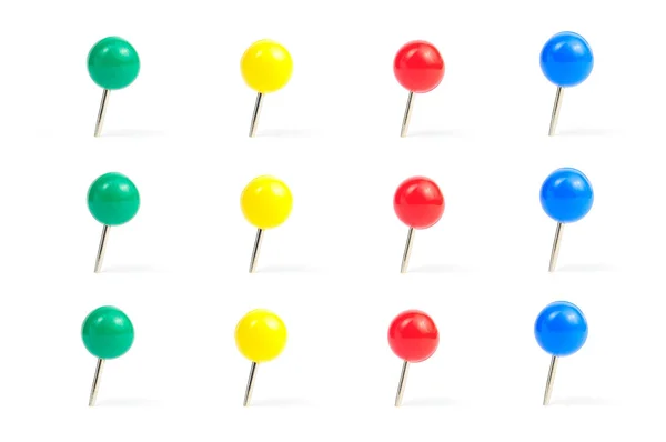 Collection of various pushpins on white background — Stock Photo, Image