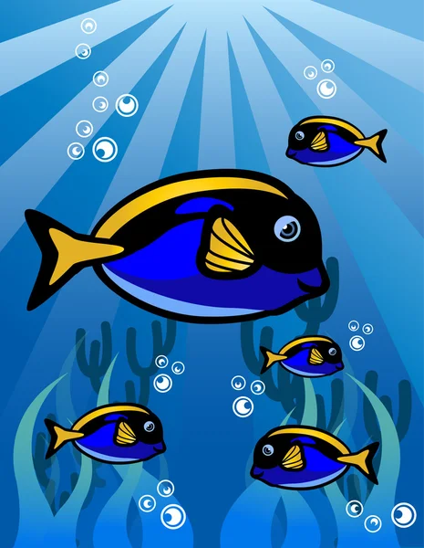 Blauer gelber Fisch — Stockvektor