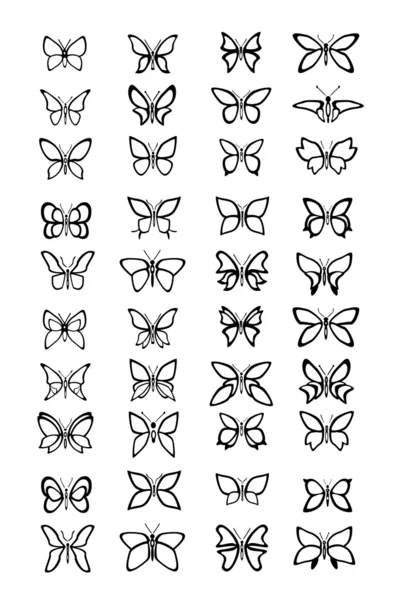 Çok sayıda farklı kelebek vektör çizim — Stok Vektör