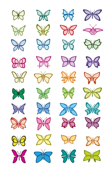 Σύνολο πολύχρωμος πεταλούδες - εικονογράφηση φορέας — Διανυσματικό Αρχείο