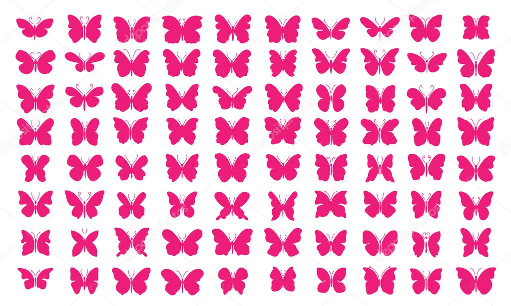 Lots of butterflies - vector illustration [80 Pink Butterflies]