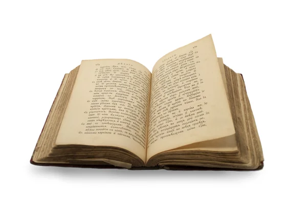 Ouvre l'ancien livre de religion sur le vieux langage slave sur le whit isolé Images De Stock Libres De Droits
