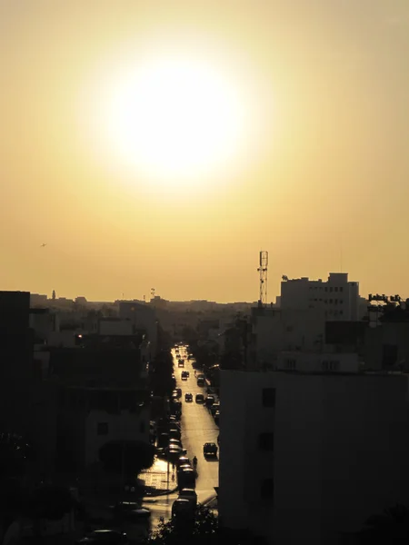 stock image Coucher de soleil et la rue