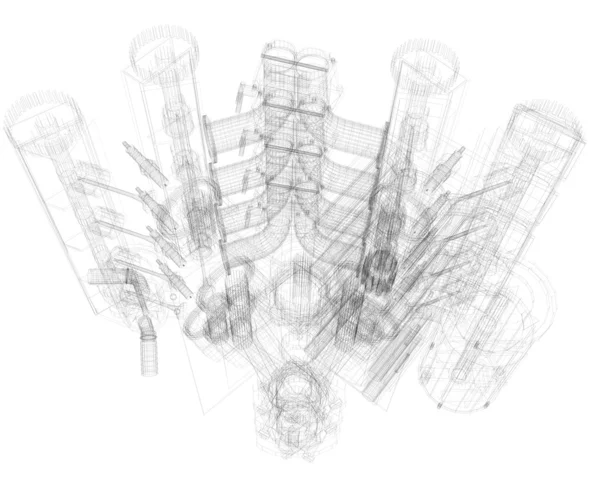 Um desenho 3D de um motor — Fotografia de Stock