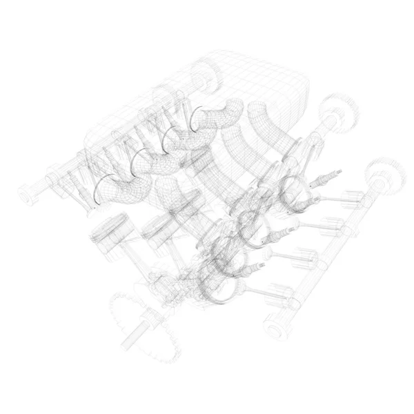 Desenho 3D de um motor com injeção — Fotografia de Stock