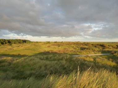 Kuzey Denizi dunes günbatımında Adası Ameland, Hollanda