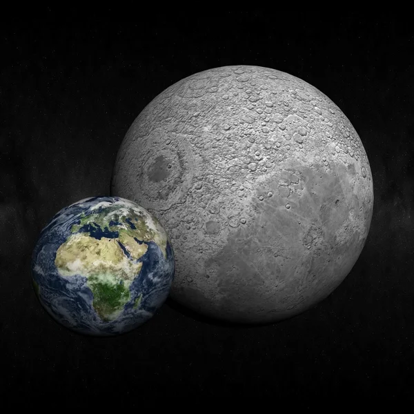 De grote maan en de aarde in 3d — Stockfoto