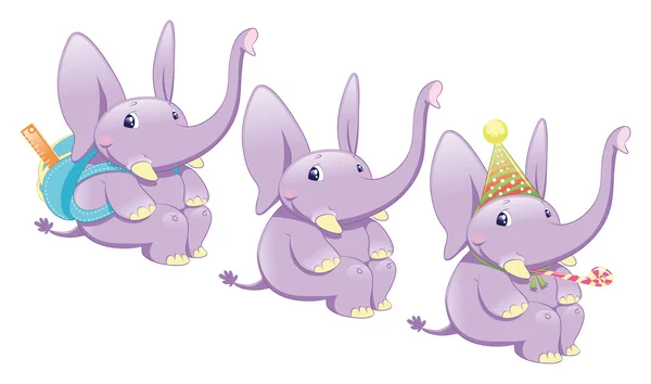 코끼리의 세 가지 유형: 보통, 학교 및 파티 — 스톡 벡터