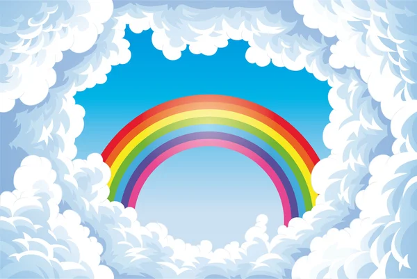 Rainbow in the sky with clouds. — Stock Vector