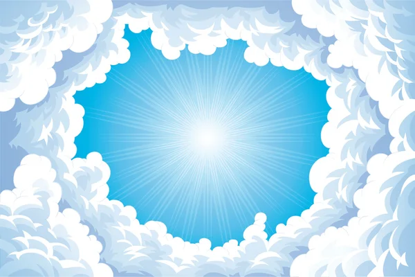 Sun in the sky with clouds. — Stock Vector