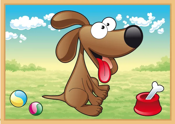Pes v louce s jeho hračkami — Stockový vektor