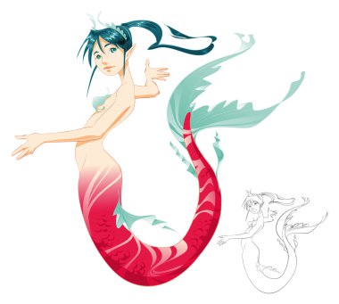 Mermaid (color and Black/White lines) clipart