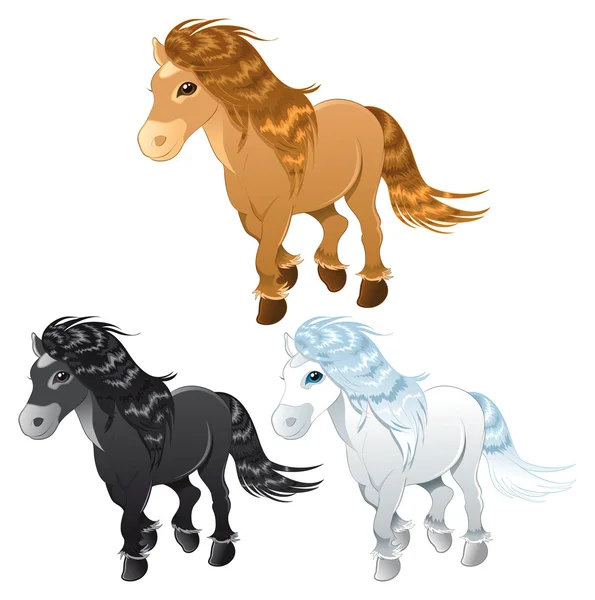 Trois chevaux ou poney — Image vectorielle
