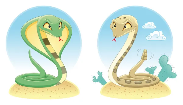 Две змеи: Кобра и Яма Гадюка на заднем плане . — стоковый вектор
