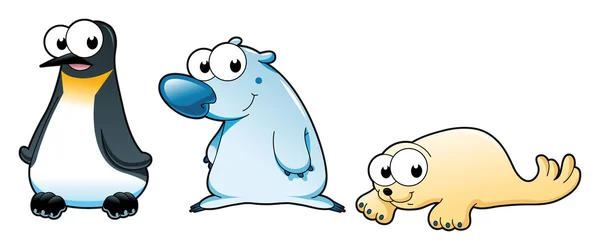 Animales polares: Oso polar, pingüino y foca — Vector de stock