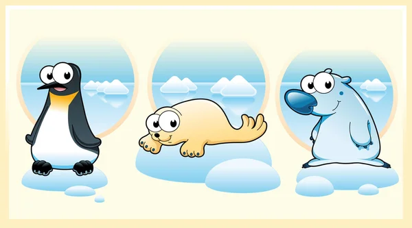 Animais polares: urso polar, pinguim e focazwierzęta polarne: niedźwiedź polarny, Pingwin i uszczelnienie. — Wektor stockowy