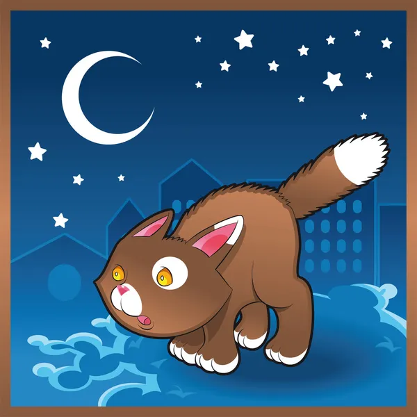 Baby cat in the night — Stock Vector