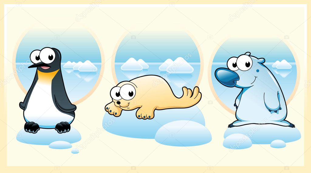 Polar animals: Polar bear, penguin and seal.