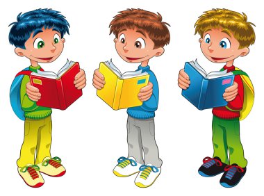 Three boys are reading. clipart