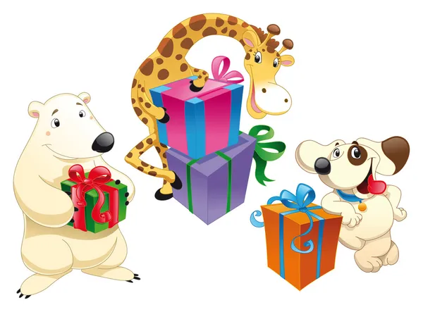 Hayvanlar ve hediyeler — Stok Vektör