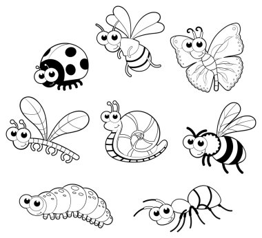 Bugs + 1 snail. clipart