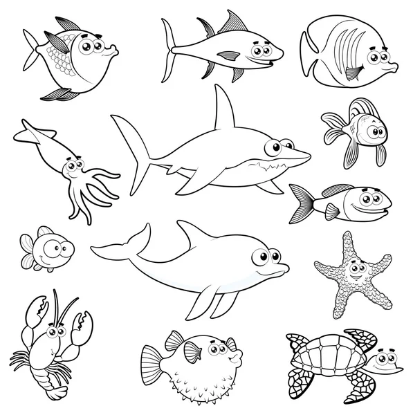 Famille de poissons drôles . — Image vectorielle