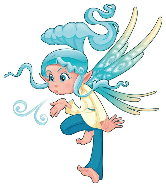 Young fairy blowing a spell. — Stock Vector
