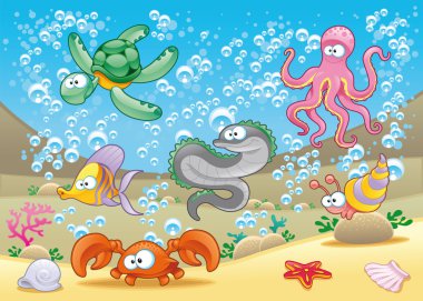 Family of marine animals in the sea.