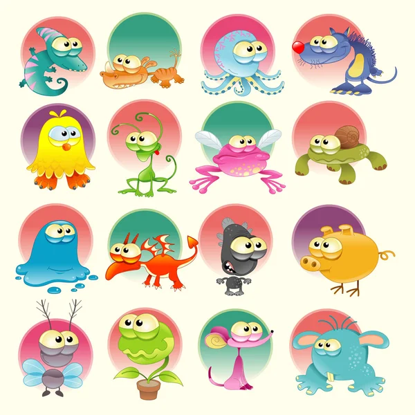 Family of monsters with backrounds — Stock Vector
