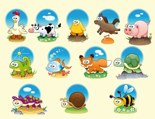 Animales de dibujos animados y mascotas con fondo — Vector de stock