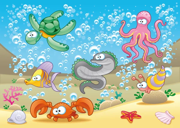 Tengeri állatok, a tengeri család. Stock Illusztrációk