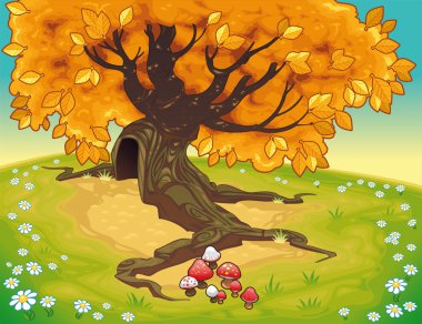 Tree in autumnal landscape. clipart