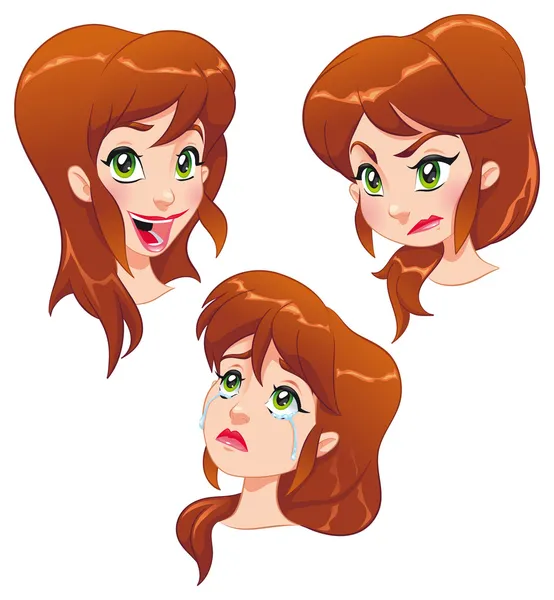 Expressions of young girl — Stock Vector
